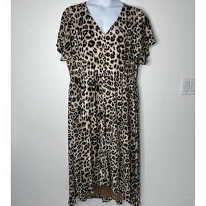 Animal Print Midi Dress Leopard Button Front Size 20